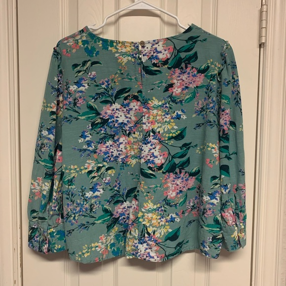 LC Lauren Conrad green floral long sleeve shirt buttons womens size L Large EUC - Picture 8 of 12